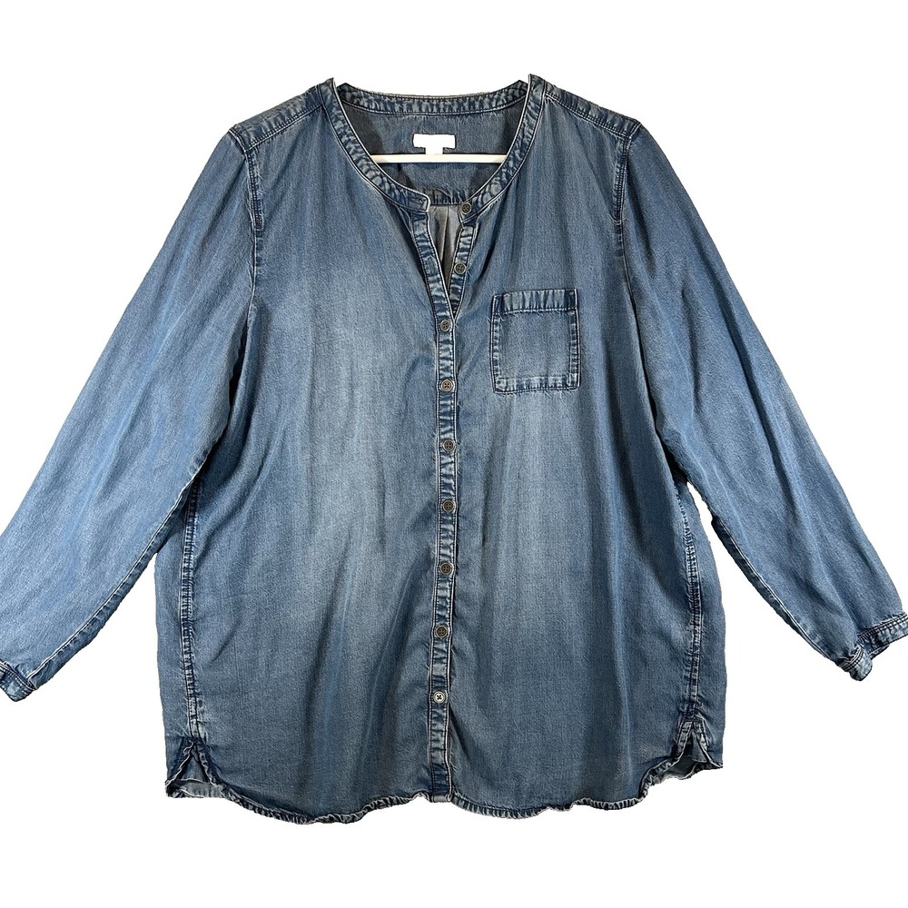 J Jill Denim Chambray Shirt Lightweight Button Up Pocket Petite Large